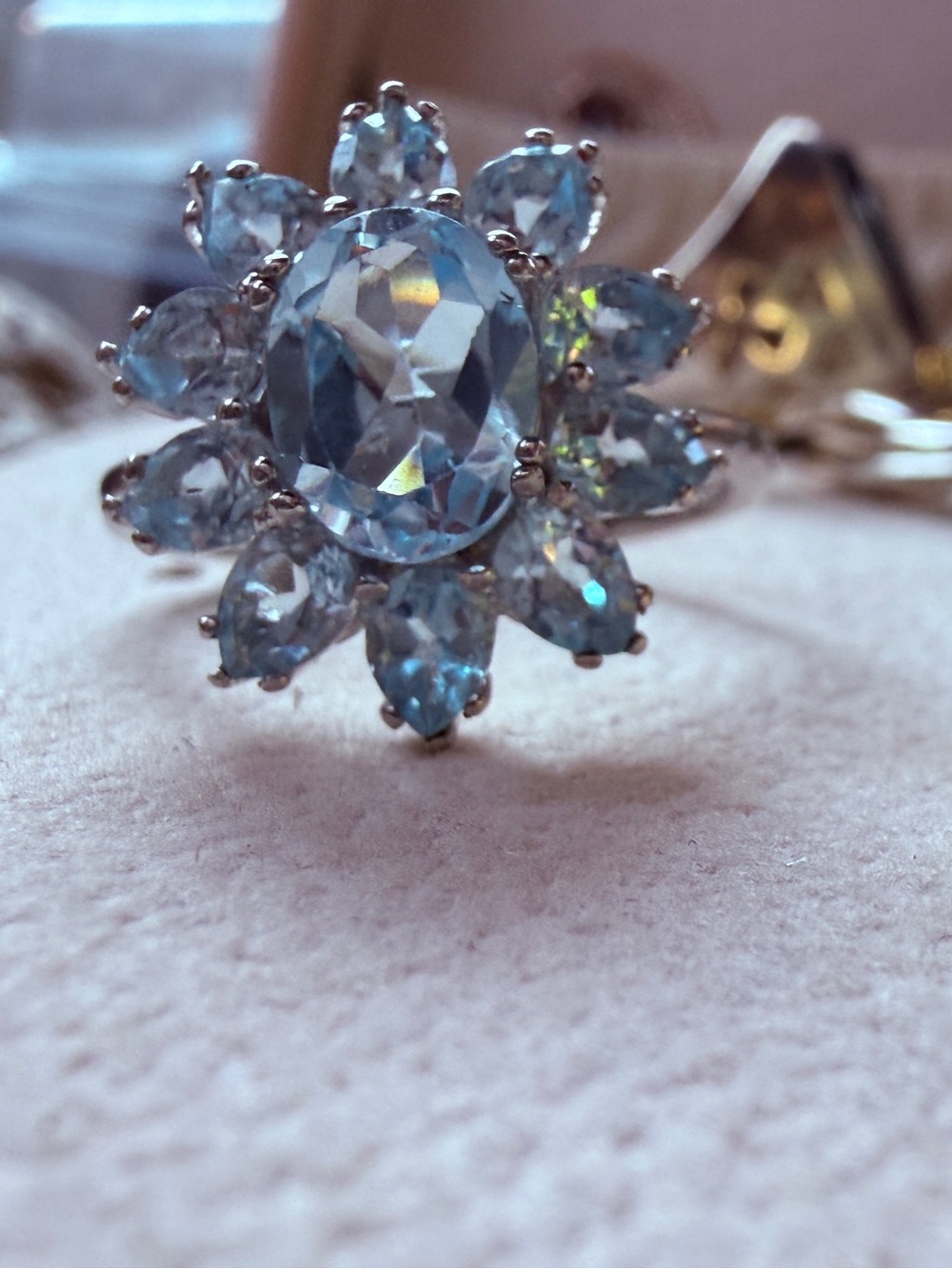 Matching Natural Blue Topaz Flower Pendant and Ring 
Set Sz7 - Picture 6 of 17
